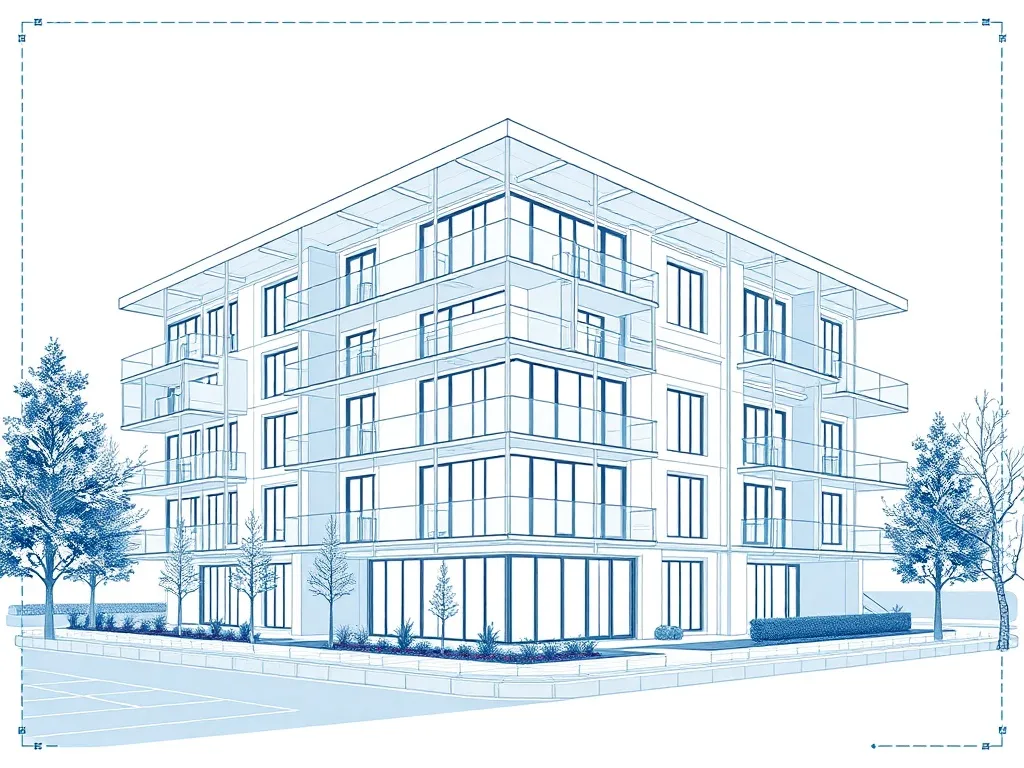 A technical architectural blueprint of a modern residential