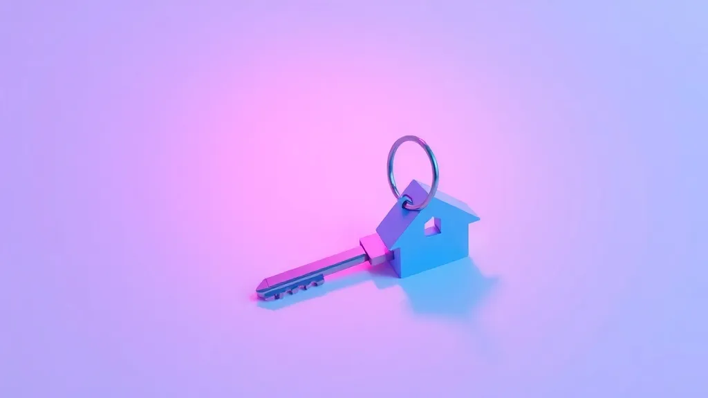 A clean, minimalist 3D render of a house key on a white surf