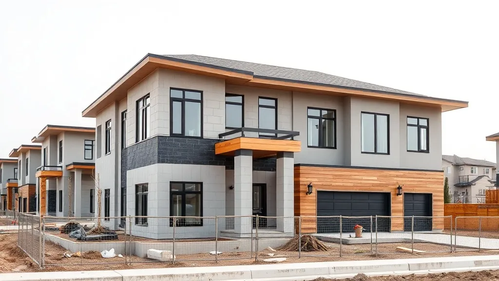 Modern residential construction site in Edmonton, suburban d